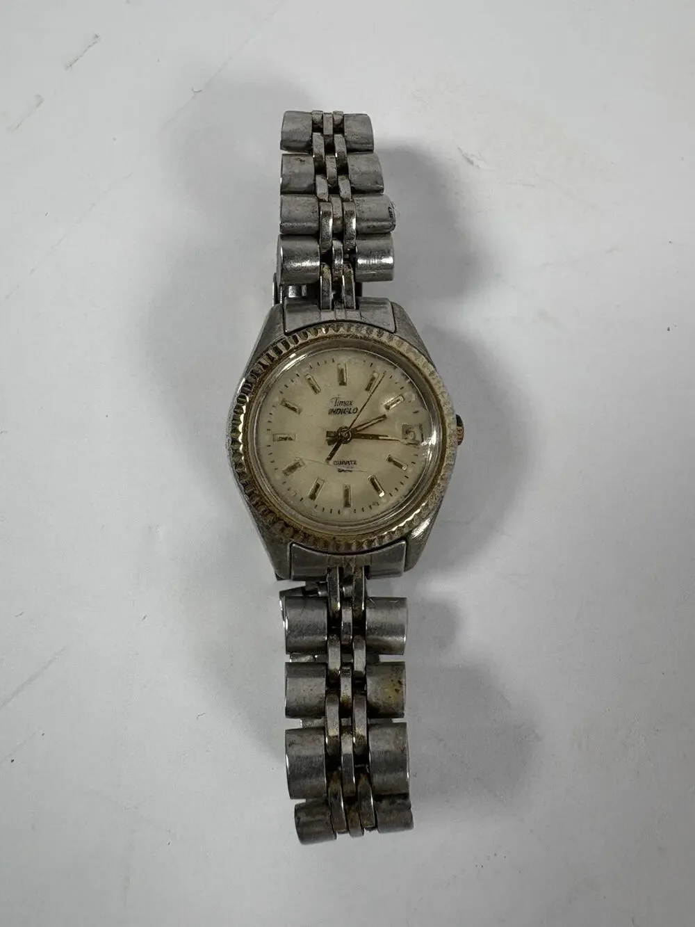 Vintage Timex Indiglo Womens Quartz Date Watch Crack Crystal Untested Parts